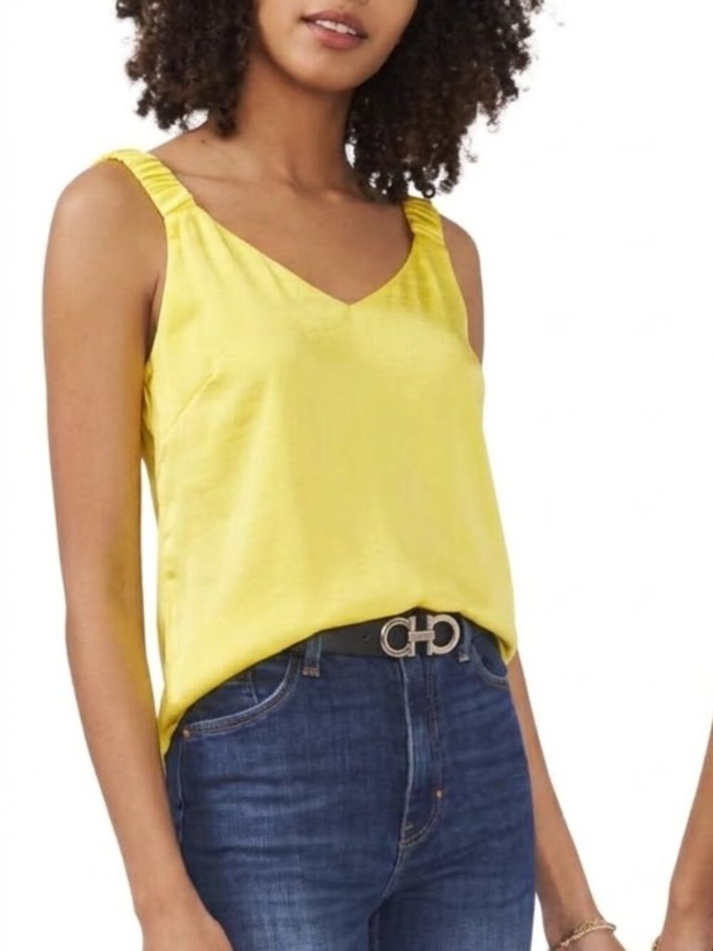 Vince Camuto Top Size M NWT Sunburst Yellow Satin Ruffle Strap Sleeveless Blouse